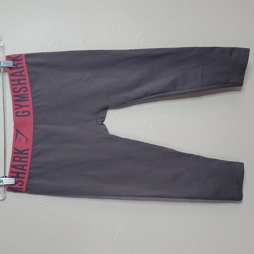 Gymshark Charcoal Gray Leggings with Red Waistband